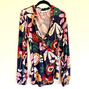 🍄BODEN Women’s Elodie Floral Long Sleeve Ruffle Faux Wrap Blouse Size 10